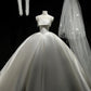 Simple Ball Gown Strapless Satin Long White Wedding Dresses With Lace C1789