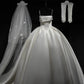 Simple Ball Gown Strapless Satin Long White Wedding Dresses With Lace C1789