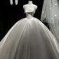 Simple Ball Gown Strapless Satin Long White Wedding Dresses With Lace C1789