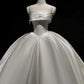 Simple Ball Gown Strapless Satin Long White Wedding Dresses With Lace C1789