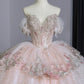 Dreamy Ball Gown Off The Shoulder Pink Lace Long Wedding Dresses With Beads C1790