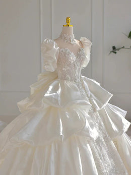 Dreamy Ball Gown Off The Shoulder White Tulle Lace With Veil Long Wedding Dresses C4098