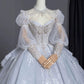 Dreamy Ball Gown Sweetheart Long Puffy Sleeves Lace Wedding Dresses With Beads C1798