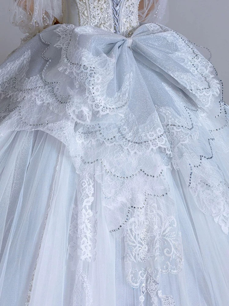 Dreamy Ball Gown Sweetheart Long Puffy Sleeves Lace Wedding Dresses With Beads C1798