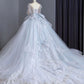 Dreamy Ball Gown Sweetheart Long Puffy Sleeves Lace Wedding Dresses With Beads C1798