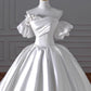 Timeless Ball Gown Sweetheart Long Puffy Sleeves Satin Wedding Dresses With Flowers C1799