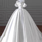 Timeless Ball Gown Sweetheart Long Puffy Sleeves Satin Wedding Dresses With Flowers C1799