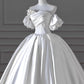 Timeless Ball Gown Sweetheart Long Puffy Sleeves Satin Wedding Dresses With Flowers C1799