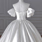 Timeless Ball Gown Sweetheart Long Puffy Sleeves Satin Wedding Dresses With Flowers C1799