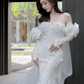Luxury Mermaid Off The Shoulder Neckline Long Sleeves Lace White Wedding Dress C179