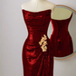 Robes de bal longues à paillettes rouges simples sans bretelles sirène C17