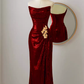 Robes de bal longues à paillettes rouges simples sans bretelles sirène C17