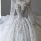 Dreamy Ball Gown Sweetheart Long Sleeves White Lace Wedding Dresses With Beads C1801