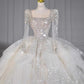 Dreamy Ball Gown Square Neckline Sequin White Long Sleeves Wedding Dresses With Beads C1805
