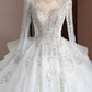 Dreamy Ball Gown High Neckline Sequin White Long Sleeves Wedding Dresses With Beads C1806
