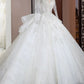 Dreamy Ball Gown High Neckline Sequin White Long Sleeves Wedding Dresses With Beads C1806