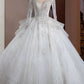 Dreamy Ball Gown High Neckline Sequin White Long Sleeves Wedding Dresses With Beads C1806