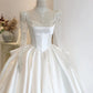 Simple Ball Gown Sweetheart White Long Sleeves Satin Wedding Dresses With Beads C1808