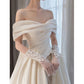 Robe de bal intemporelle à épaules dénudées, longue robe de mariée blanche en satin avec dentelle C1814