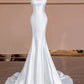 Robe de mariée longue en satin blanc sans bretelles avec boutons et sirène intemporelle C1816