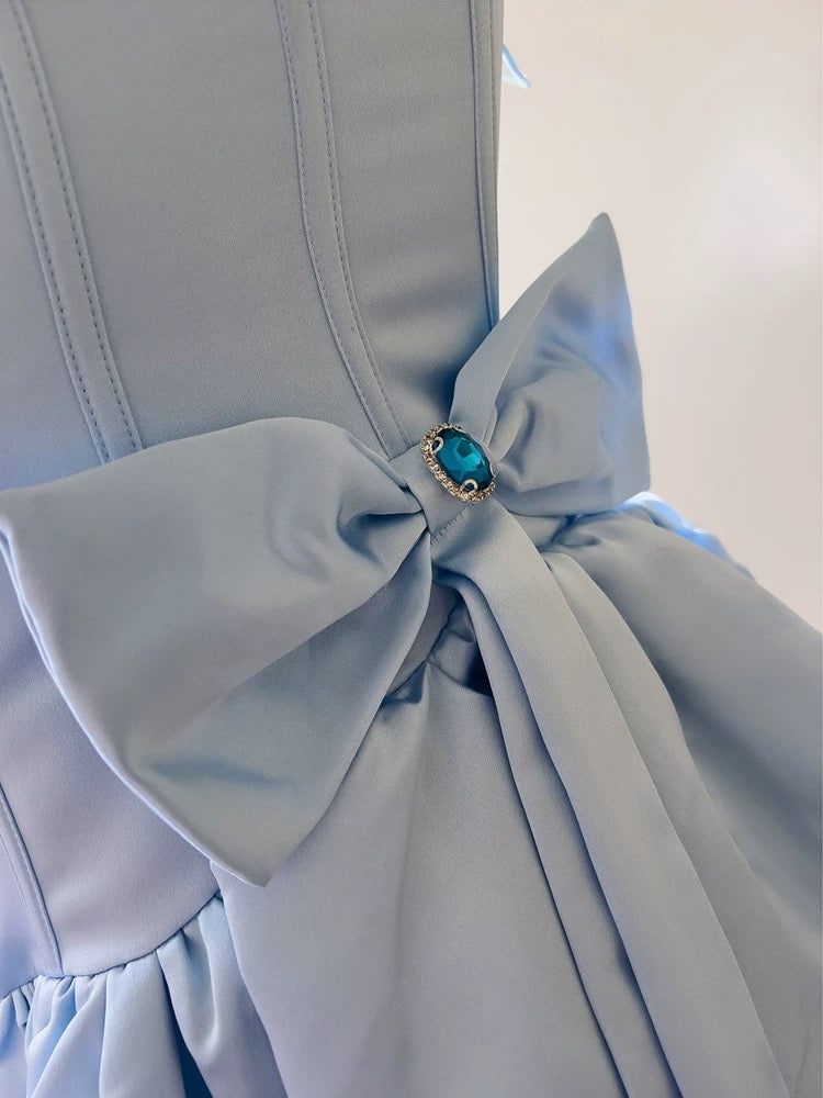 Robe de soirée courte bleue à bretelles spaghetti en ligne A mignonne Robe de cocktail C1824