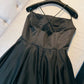 Robe de soirée longue en satin noir à bretelles simples en ligne A Robe de soirée simple C1841