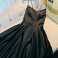 Robe de soirée longue en satin noir à bretelles simples en ligne A Robe de soirée simple C1841