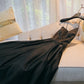 Robe de soirée longue en satin noir à bretelles simples en ligne A Robe de soirée simple C1841