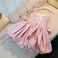 Robe de cocktail courte rose à bretelles spaghetti en ligne A mignonne C1851