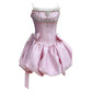 Robe de cocktail courte rose à bretelles spaghetti en ligne A mignonne C1851