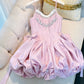 Robe de cocktail courte rose à bretelles spaghetti en ligne A mignonne C1851