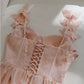 Elegant A Line Straps Sleeveless Blush Pink Lace Prom Dress Evening Dresses C1859