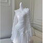Robe de soirée de conte de fées en mousseline de soie blanche sans bretelles, robe d'anniversaire, C1885