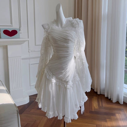 Robe de soirée de conte de fées en mousseline de soie blanche sans bretelles, robe d'anniversaire, C1885