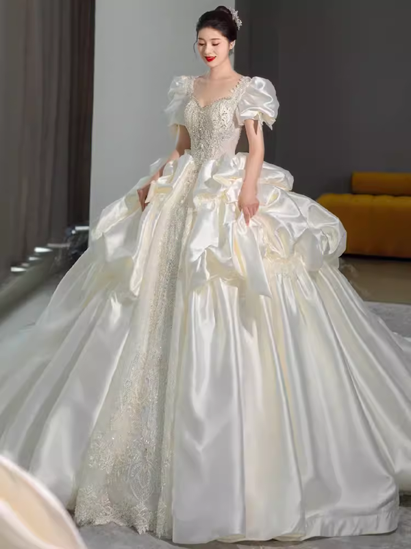 Trendy Long Sleeve Puffy Ball Gown Wedding Gown TWA209 main image 1