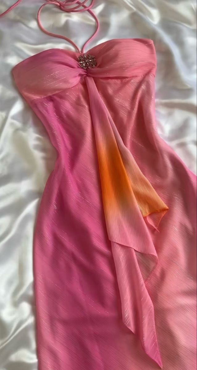 Robe de soirée élégante en mousseline de soie rose ombré avec perles et ligne A C1902