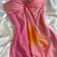 Robe de soirée élégante en mousseline de soie rose ombré avec perles et ligne A C1902