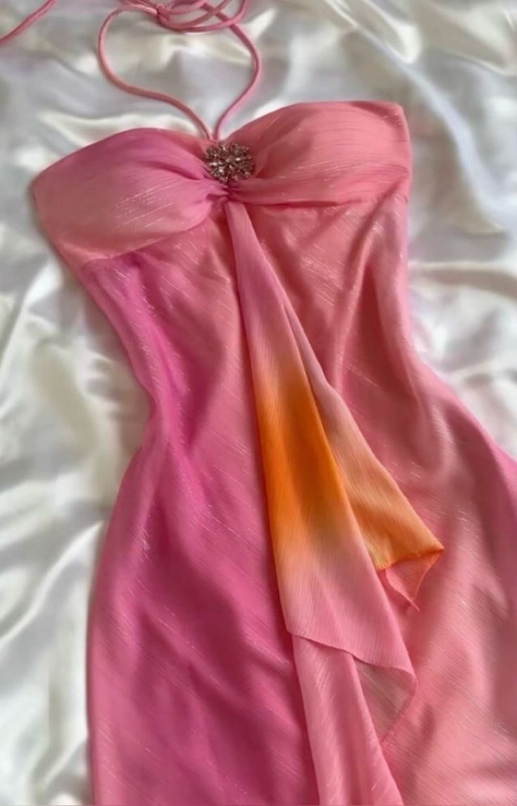 Robe de soirée élégante en mousseline de soie rose ombré avec perles et ligne A C1902