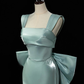 Simple Satin Green Long Prom Dress Green Formal Dress with Bow Tie C1907