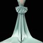 Simple Satin Green Long Prom Dress Green Formal Dress with Bow Tie C1907