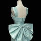 Simple Satin Green Long Prom Dress Green Formal Dress with Bow Tie C1907