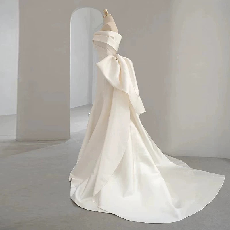 Sexy Mermaid Off The Shoulder Short Sleeves Long White Wedding Dresses With Bow C1911