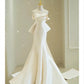 Sexy Mermaid Sweethart Sleeveless Satin Long White Wedding Dresses With Bow C1912