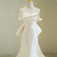 Sexy Mermaid Sweethart Sleeveless Satin Long White Wedding Dresses With Bow C1912