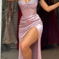 Robe de soirée élégante en satin rose à paillettes et décolleté en cœur, robe de bal fendue, C1929