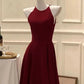 Robe de soirée élégante de style A-line longueur cheville bordeaux C1949