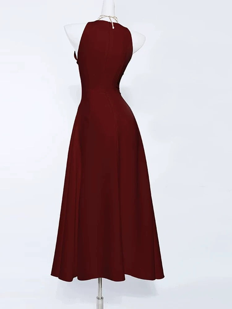 Robe de soirée élégante de style A-line longueur cheville bordeaux C1949