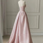 Modest A line Strapless Long Light Pink Prom Dresses Evening Party Dress C1953