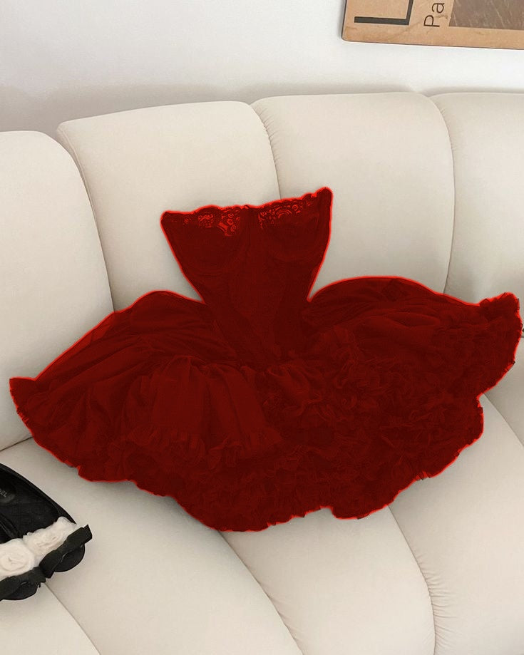 Robe de bal mignonne sans bretelles à volants noirs en dentelle, robe de soirée courte, tenues d'anniversaire C2020