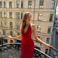 Sexy Sheath Spaghetti Straps Slim Fit Red Long Prom Dress Sequin Evening Dresses C2082